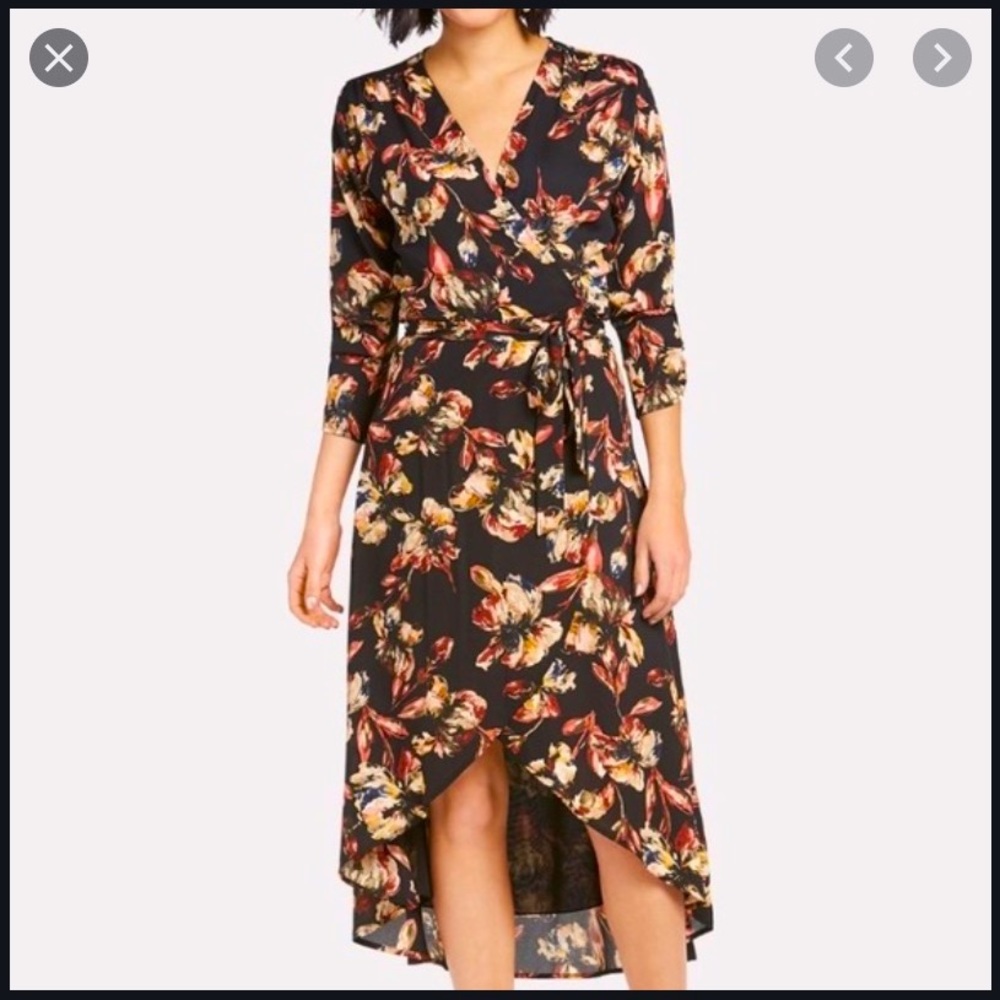 Evereve Dark Floral Wrap Dress